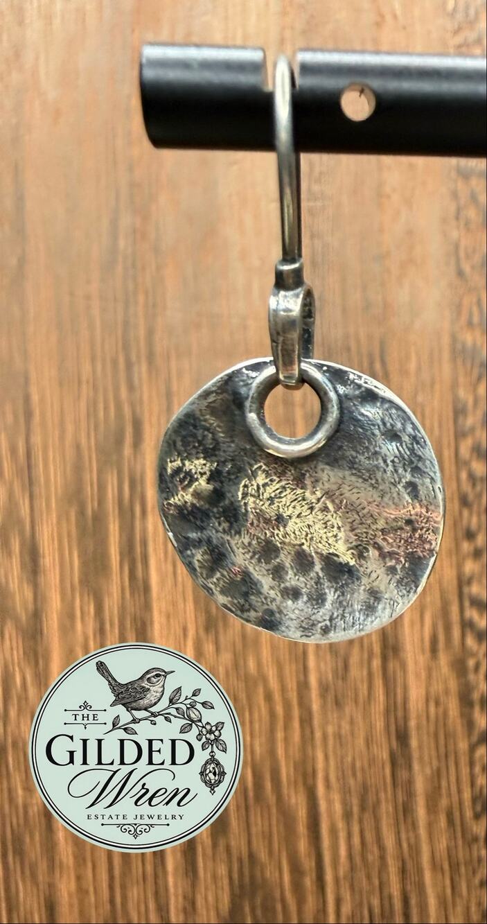 Sterling Silver Hammered Disc Dangle Earrings Oxidized Artisan Organic 6.91g